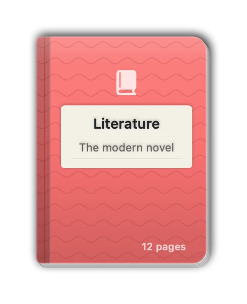 Literature notebook: a classic cover with a wave pattern and a sticker label.